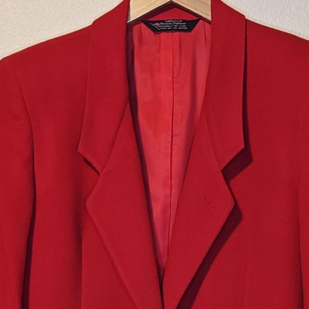 Vintage Norm Thompson Blazer Womens 12 Red Cashmere Shoulder Pads USA Made 80s - Picture 3 of 14